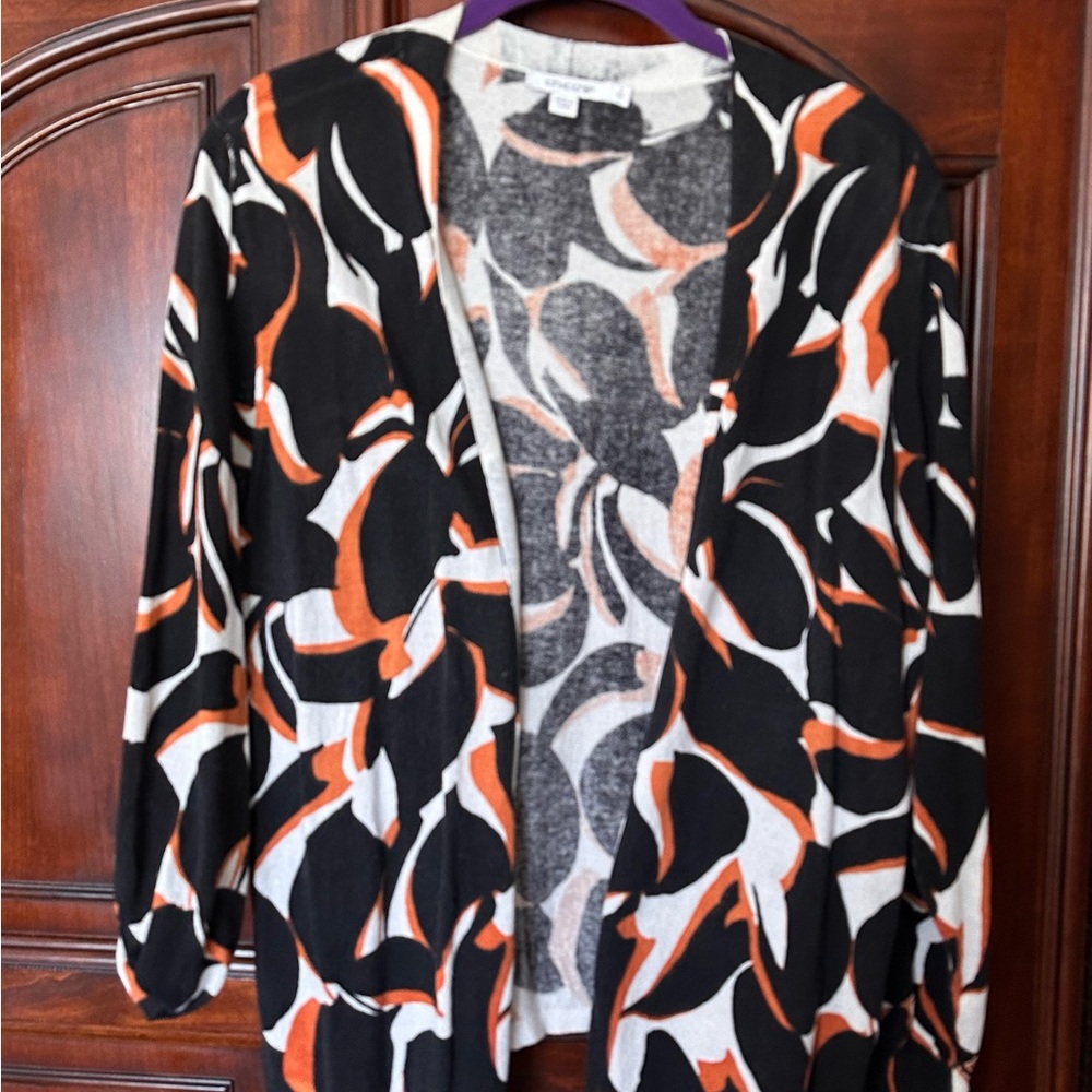 Chico's Black and Orange Patterned Jacket